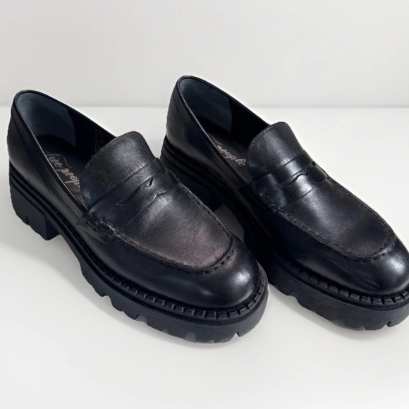 Free People Shoes - Free People Womens Loafers Shoes Lyra Lug Platform Black Leather EU 38.5 US 8